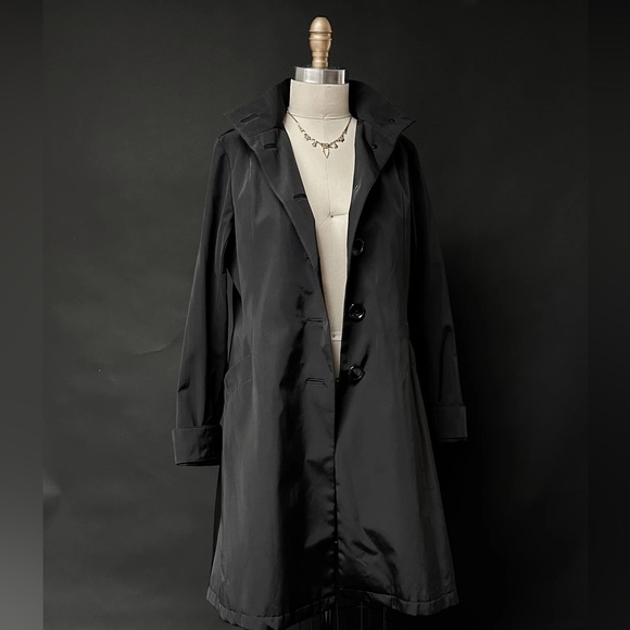 Jane Post Saks Fifth Ave 2-in-1 Black Rain Coat Wool Zipped Wool Liner Hooded - Picture 11 of 11